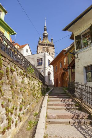 The Clock Tower in Sighisoara. Sighisoara, Mures County, Romania.の写真素材