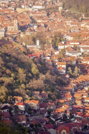Architecture of Brasov - aerial view. Brasov, Brasov County, Romania.の写真素材