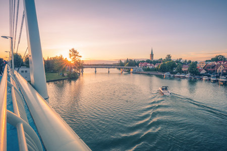 Pedestrian Bridge in Mikolajki. Mikolajki, Warmian-Masurian, Poland.
