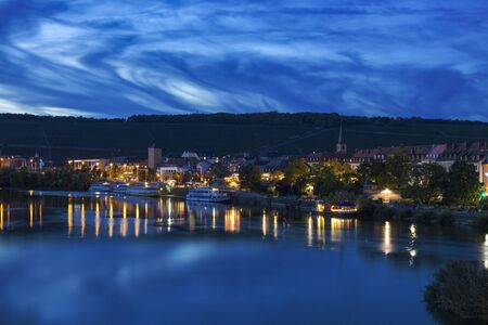 Panorama of Wurzburg at night. Wurzburg, Bavaria, Germany.の写真素材