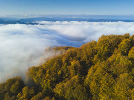 Fog over Solina Lake. Subcarpathia, Poland.の写真素材