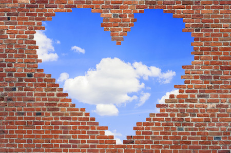 Hole shape heart inside brick wall, Symbol of love, brick wall heartの写真素材