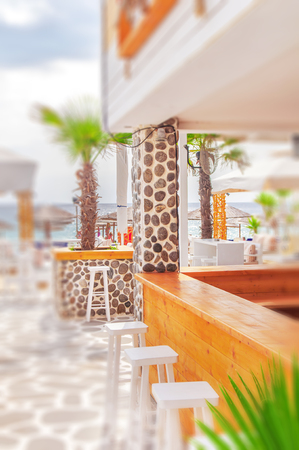 Wooden beach bar in beach clubの写真素材