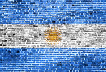 Flag of Argentina painted on brick wallの写真素材