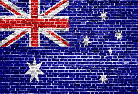Flag of Australia painted on brick wall, background textureの写真素材
