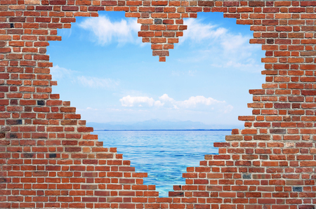 Hole shape heart inside brick wall, Symbol of love, brick wall heartの写真素材