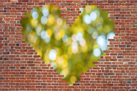 Hole shape heart inside brick wall, Symbol of love, brick wall heartの写真素材