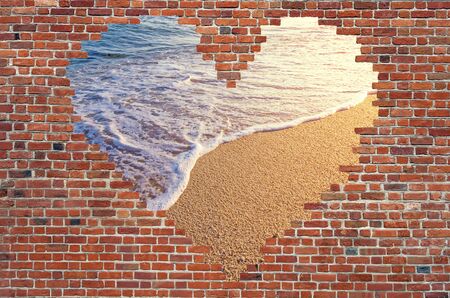 Hole shape heart inside brick wall, Symbol of love, brick wall heartの写真素材