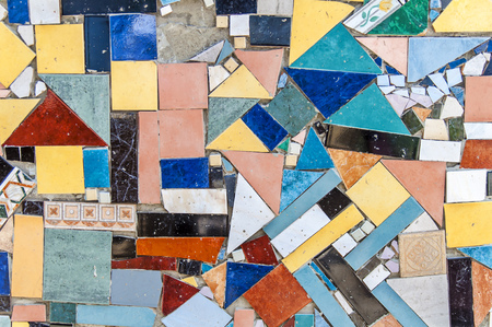 Lot broken tiles on the wall texture backgroundの写真素材