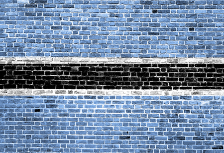 Flag of Botswana painted on brick wall, background textureの写真素材