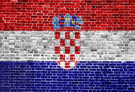Flag of Croatia painted on brick wall, background textureの写真素材