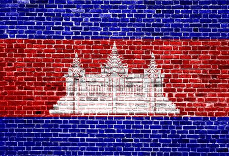 Flag of Cambodia painted on brick wall, background textureの写真素材