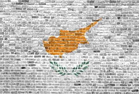 Flag of Cyprus painted on brick wall, background textureの写真素材