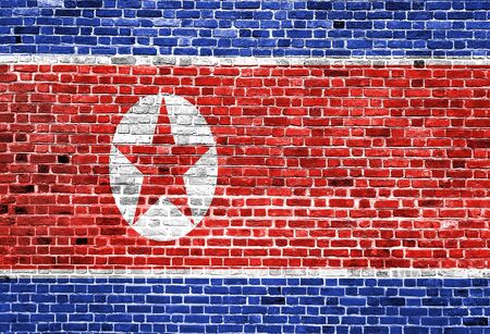 Flag of North Korea painted on brick wall, background textureの写真素材