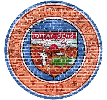Arizona Seal US flag painted on old vintage brick wallの写真素材
