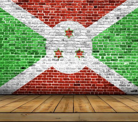 Burundi flag painted on brick wall with wooden floorの写真素材