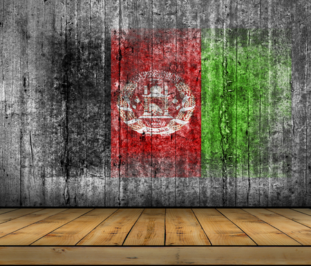 Afganistan flag painted on concrete with wooden floorの写真素材