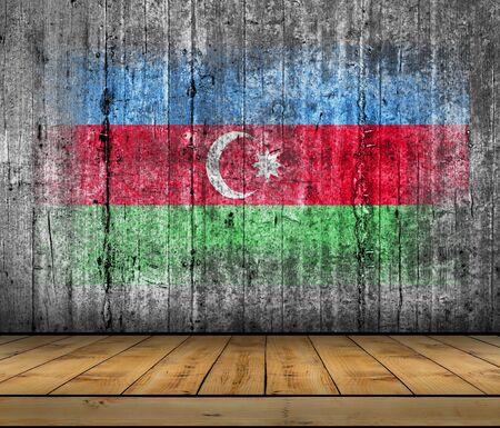 Azerbaijan flag painted on background texture gray concrete with wooden floorの写真素材