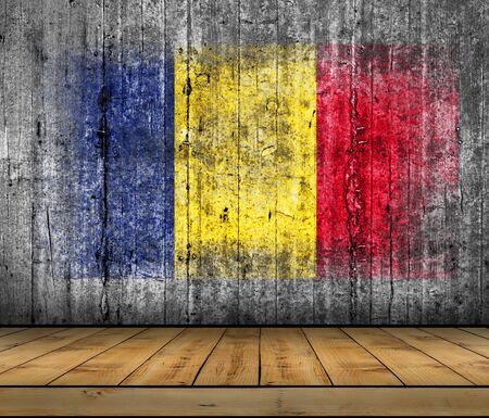 Chad flag painted on background texture gray concrete with wooden floorの写真素材