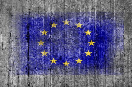 European Union flag painted on background texture gray concreteの写真素材