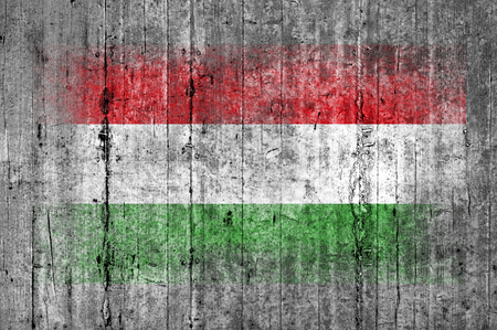 Hungary flag painted on background texture gray concreteの写真素材