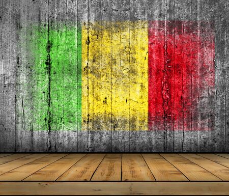 Mali flag painted on background texture gray concrete with wooden floorの写真素材