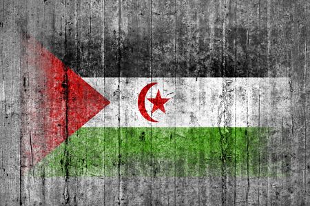 Sahrawi Arab Democratic Republic flag painted on background texture gray concreteの写真素材