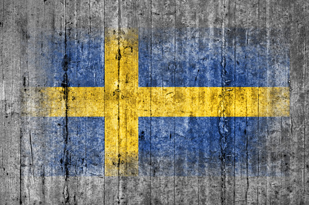 Sweden flag painted on background texture gray concreteの写真素材