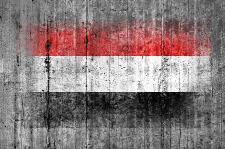 Yemen flag painted on background texture gray concreteの写真素材