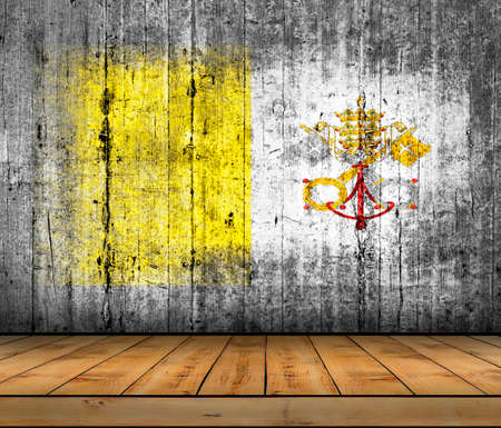 Vatican City flag painted on background texture gray concrete with wooden floorの写真素材