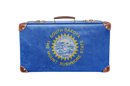 Vintage suitcase with South Dakota flagの写真素材