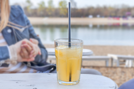 Lemonade on table in cafe shopの写真素材