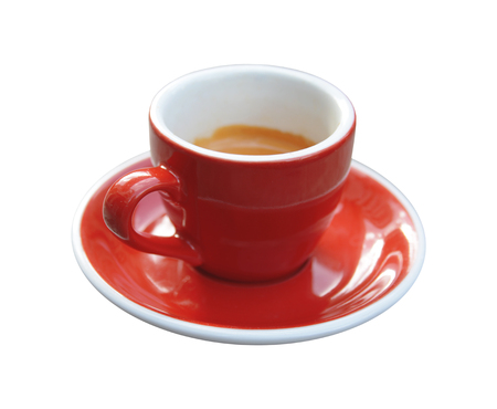 Red espresso morning first coffee from cafeteria isolated on whiteの写真素材