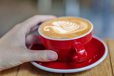 Red cup of freshly made espressoの写真素材