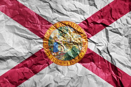 Florida flag painted on crumpled paper backgroundの写真素材