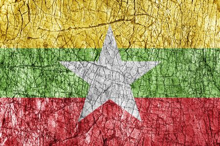 Grudge stone painted Myanmar flagの写真素材