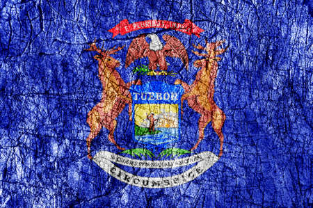 Grudge stone painted US Michigan flagの写真素材