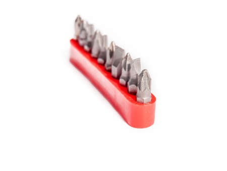 Chrome industrial screwdriver set with various bits and bit extension and replaceable headの写真素材