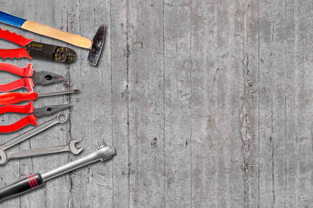 New rusty mechanic tools on concrete backgroundの写真素材