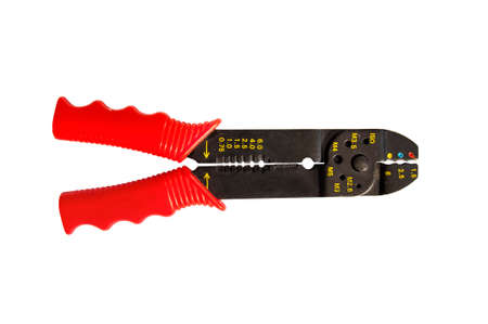 Red and black equipment plastic and metal cutter pilers for electrical cableの写真素材