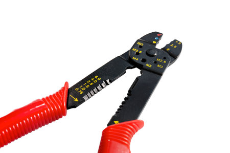 Red and black equipment plastic and metal cutter pilers for electrical cableの写真素材