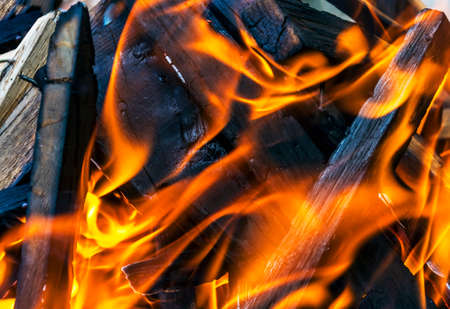 Empty Flaming Charcoal Grill With Flames Of Fireの写真素材