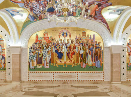 BELGRADE, SERBIA - July 21 2019: Mural from Crypt of the Church of Saint Sava, Serbian Orthodox church in Belgrade, Serbiaのeditorial素材