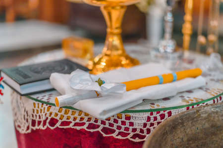 BELGRADE, SERBIA - July 21 2019 Accessories for the christening children in the Ortodox Church,  close upのeditorial素材