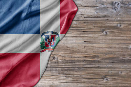 Wooden pattern old nature table board with Dominican Republic flagの写真素材