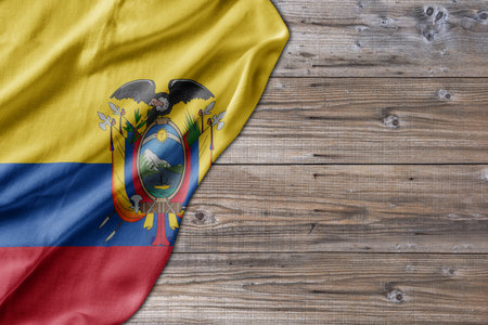 Wooden pattern old nature table board with Ecuador flagの写真素材