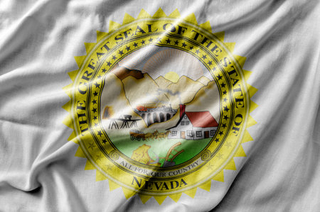 Waving detailed national US country state flag of Nevada Sealの写真素材