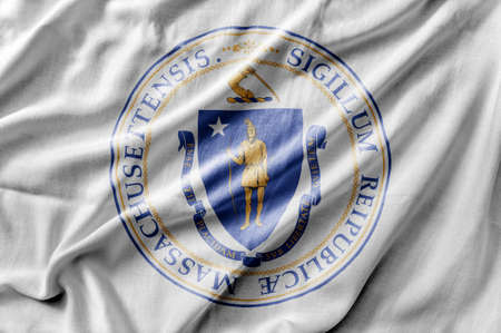 Waving detailed national US country state flag of Massachusetts Sealの写真素材