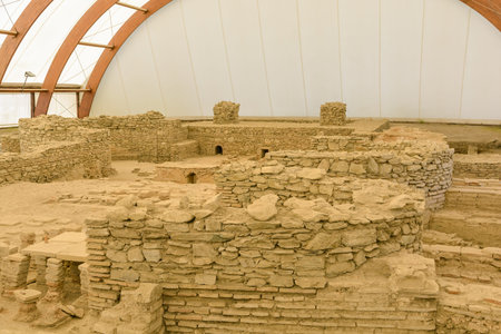 KOSTOLAC, SERBIA - JULY 21, 2019 RomanTomb of a stonework Viminacium archeological site near Danube river in Serbia, Kostolacのeditorial素材