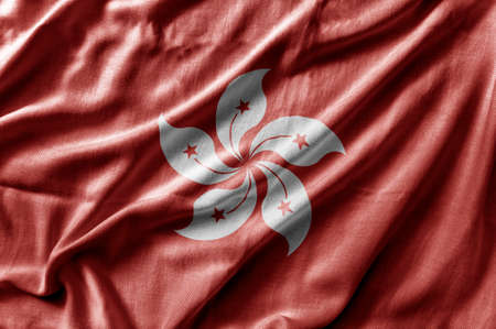 Waving detailed national country flag of Hong Kongの写真素材